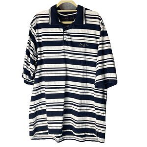 Sean John Shirt Mens XXXL Blue & White Striped Short Sleeve Button Logo FITS 2XL